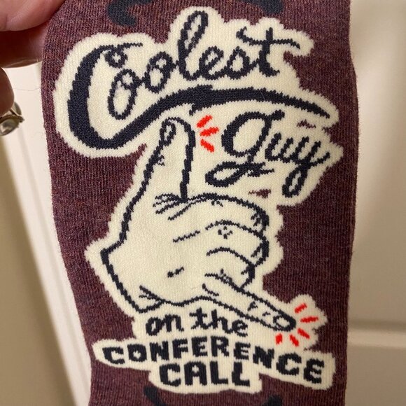 Blue Q "Coolest Guy on the Conference Call” Crew Socks Mens 7-12 Funny Work Gift - Picture 1 of 4